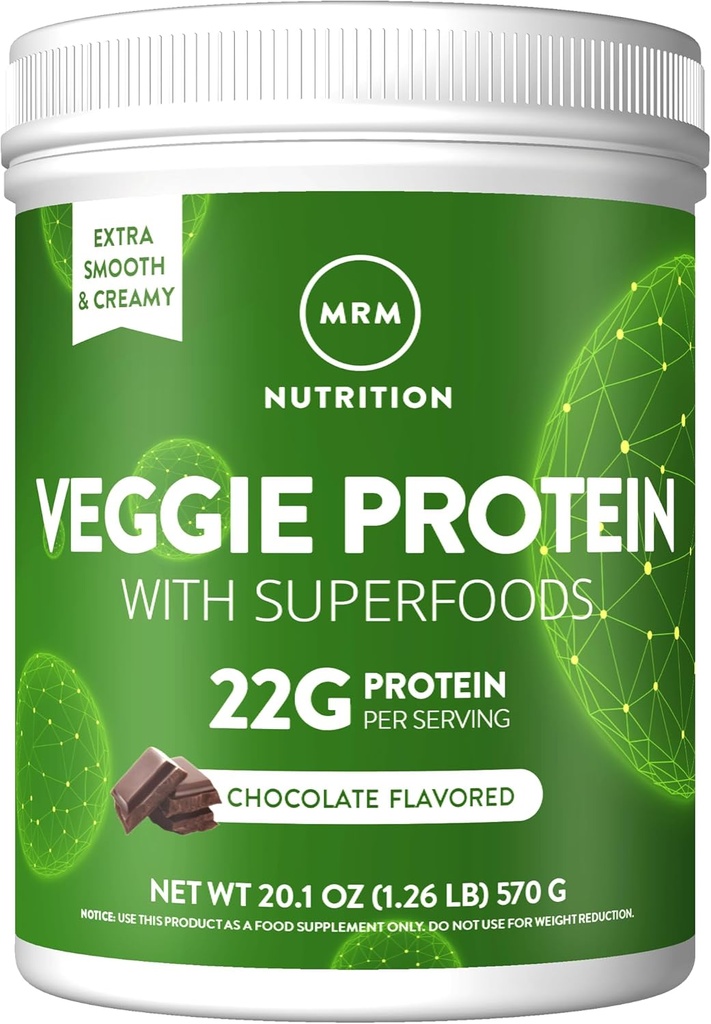 MRM Beslenme Veggie Protein Superfoods | Chocolate Flavored | 22g Complete protein | 8.8g Essential Amino asitler | 13 süper yiyecek | Omega 3s ve Omega6s | Keto Friendly | 30 Servisler