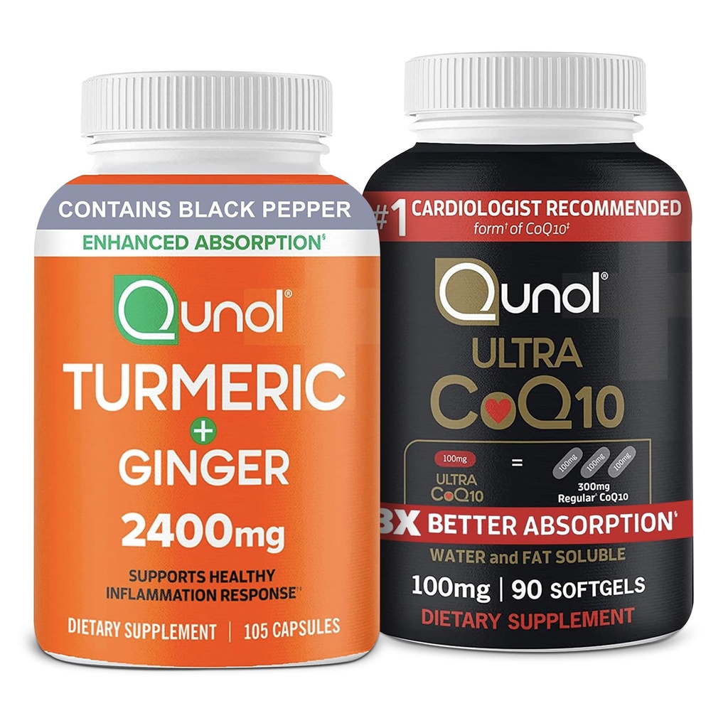 Qunol CoQ10 & Turmeric: Turmeric Curcumin, 2400 mg, 105 Capsules & Ultra CoQ10 100 mg, 90 Softgels