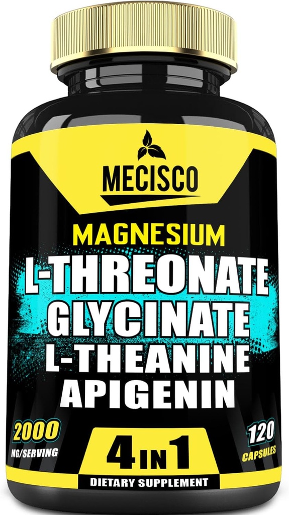2000 mg Magnezyum L Threonate Supplement with Magnezyum Glycinate, L-Theanine & Apigenin - Olumlu Mood, Beyin Sağlığı, Unutma ve Kas Büyüme Desteği - 120 Capsules
