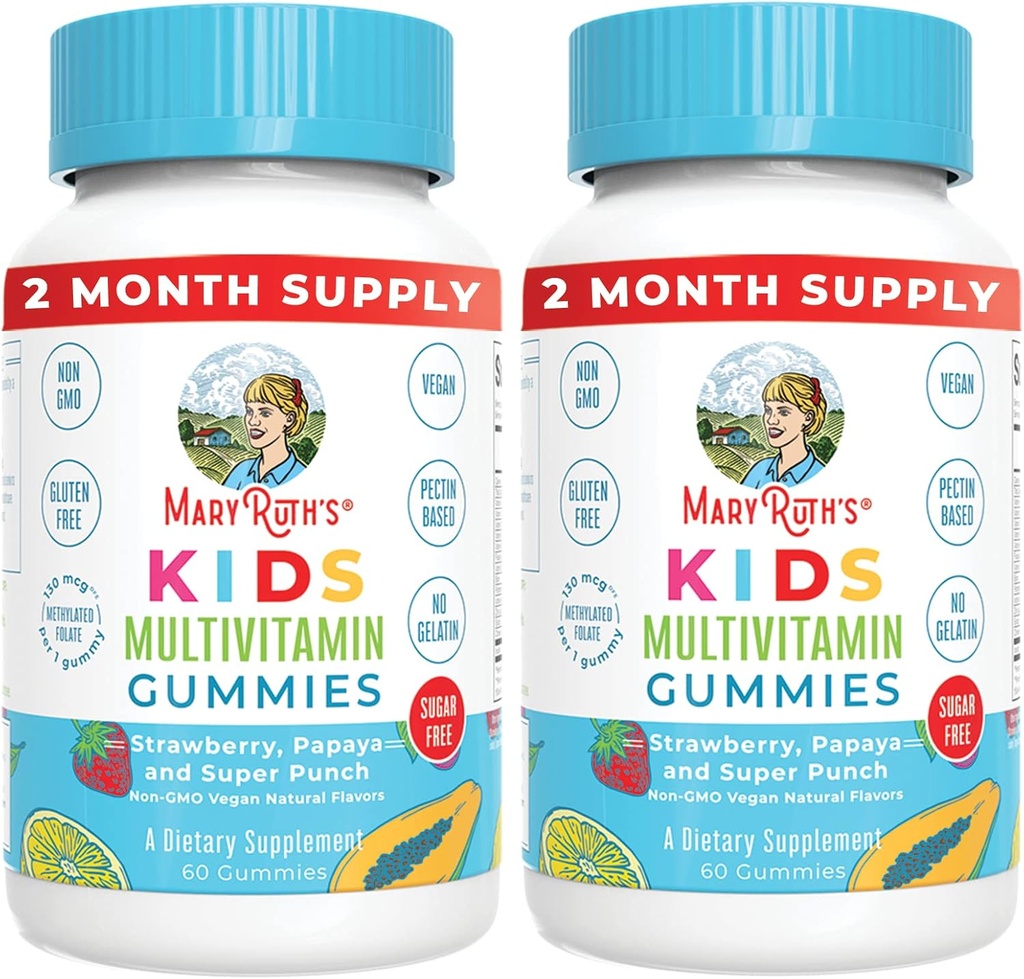 MaryRuth Organics Kids Multivitamin Gummies | 2 Ay Supply | Sugar Free | Kids & Toddlers Ages 2+ | Essential Vitamins C, D3, çinko | 60 | 2 Pack
