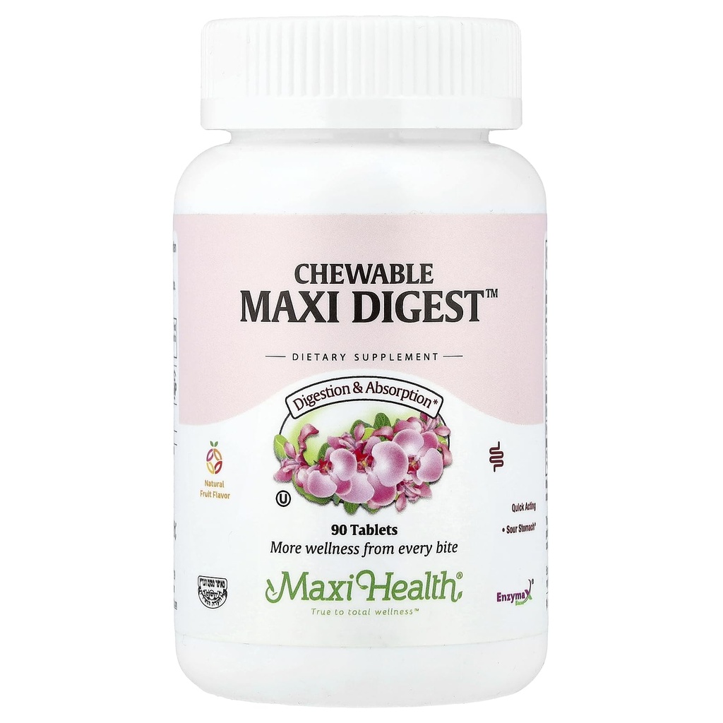 Maxi Health Chewable Digest - Natural Digestive Enzymes with Bromelain anduba- Quick-Acting - 90 Chewables - Kosher - Erkekler ve Kadınlar için Sağlıklı Digestion ve Ortak Comfort