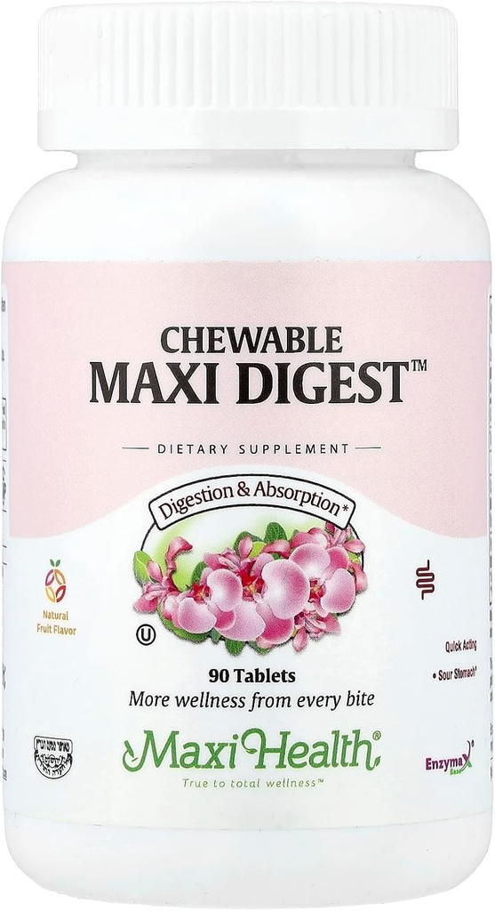 Maxi Health Chewable Digest - Natural Digestive Enzymes with Bromelain anduba- Quick-Acting - 90 Chewables - Kosher - Erkekler ve Kadınlar için Sağlıklı Digestion ve Ortak Comfort