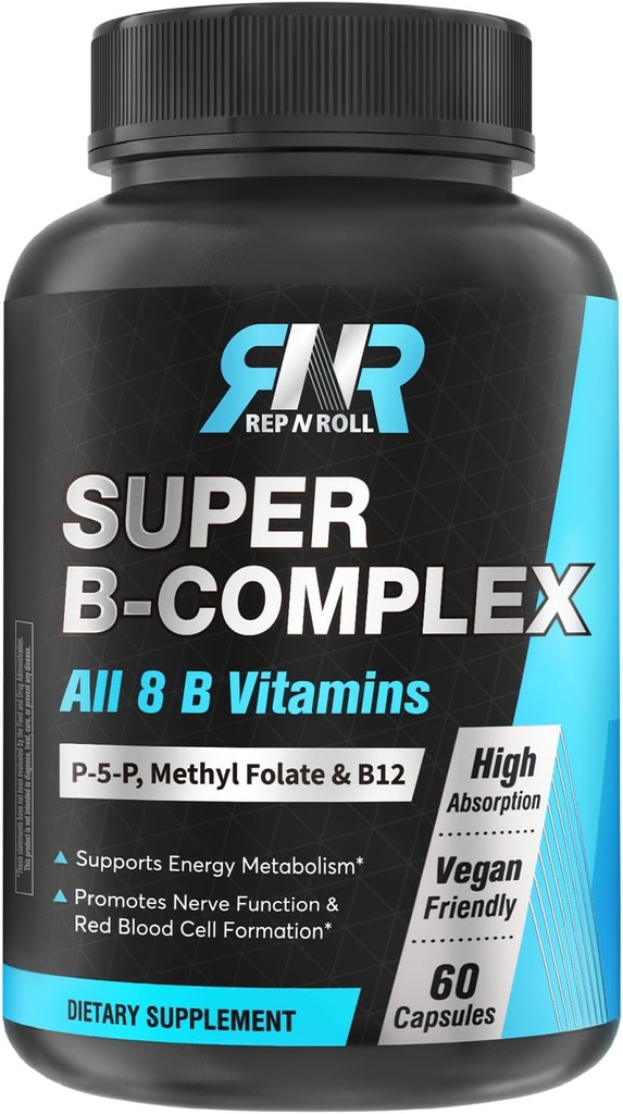 Super B Kompleksi, 8 Biyoaktif B Vitamini, Metil Folate, Metrik B12, P-5-P (Vitamin B6), D-Biotin, Niacinamid, Yüksek Aborpsiyon, GMO, Enerji Üretimi Desteği, 60 Vegan Caps