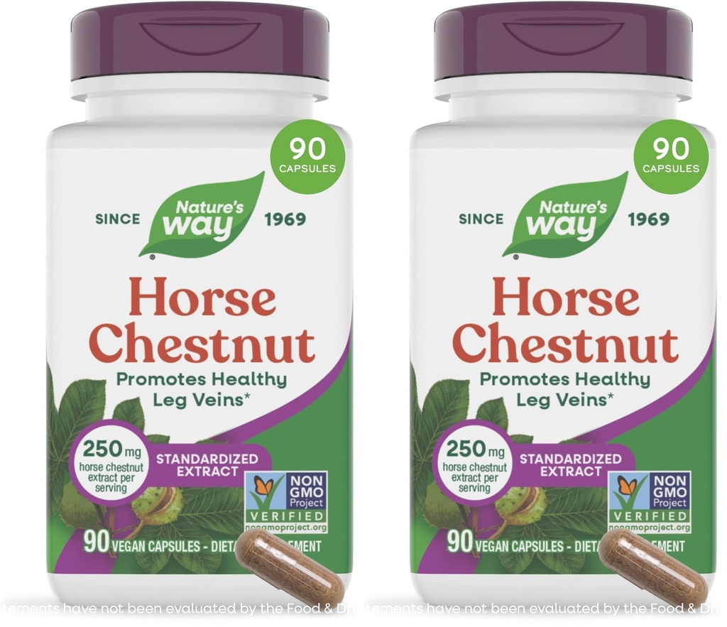 Ο Δρόμος της Φύσης Standardized Horse Chestnut, Premium Extract, Promotes Healthy Leg Veins*, 250 mg ανά υπηρεσία, Vegan, 90 κάψουλες (Packing May Vary) (Pack of 2)