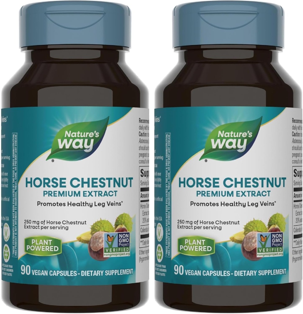 Ο Δρόμος της Φύσης Standardized Horse Chestnut, Premium Extract, Promotes Healthy Leg Veins*, 250 mg ανά υπηρεσία, Vegan, 90 κάψουλες (Packing May Vary) (Pack of 2)