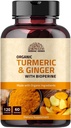 Black Pepper & Ginger ile Turmeric Ginger 1000 mg 120 Capsules | Turmeric and Ginger Supplement with 95 Curcuminoids | Ekstra Kuvvet Supplement| Ortak Destek Supplement | Non-GMO - 120 Capsules