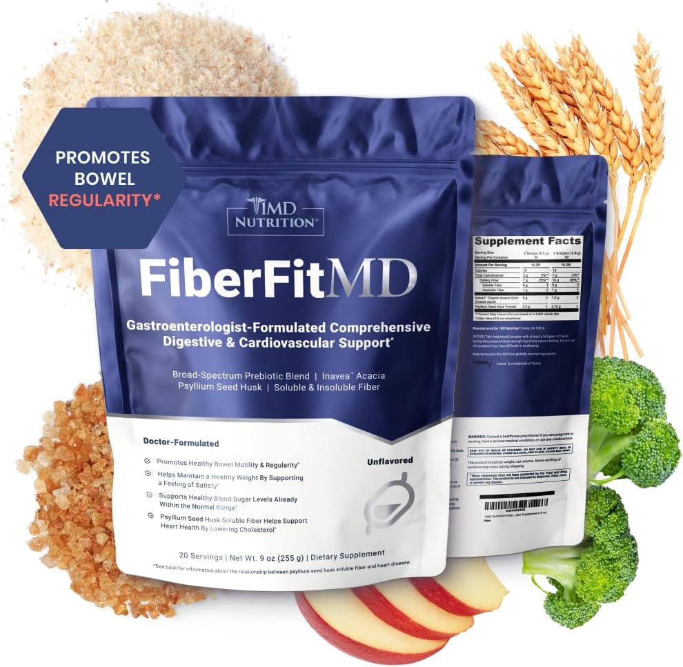 1MD Beslenme FiberFitMD - Potent Digestive & Cardiovascular Destek - Kadınlar ve Erkekler için Sağlık Tamamı - Yüksek Fiber Toz - 30 Gün