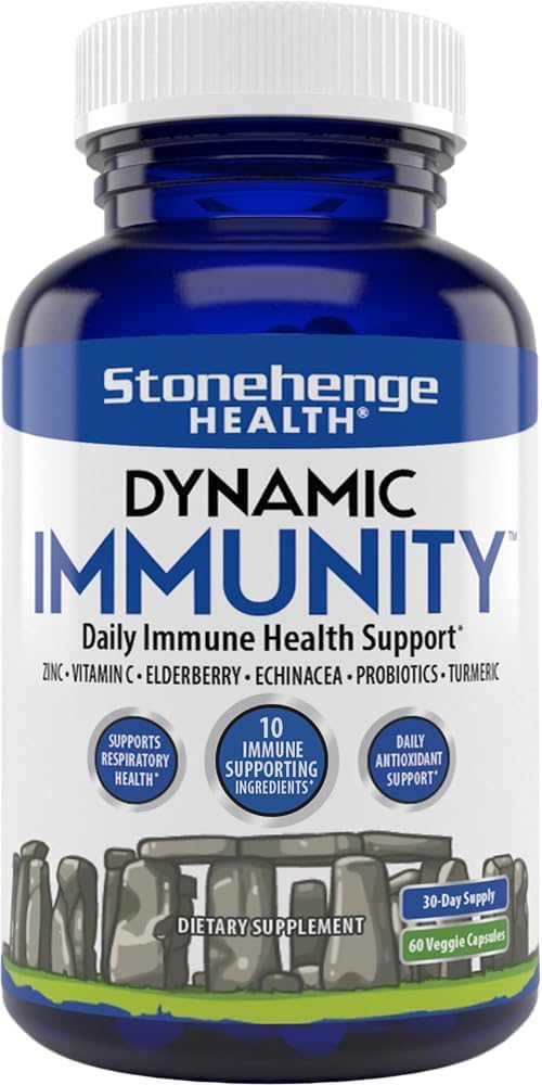 Stonehenge Health Dynamic Immunity Daily Supplement 10-in-1 Immune Boosters Zinc, Elderberry, Echinacea, Vitamin C & Probiotic L. Acidophilus – Υποστηρίζει ανοσοποιητικό σύστημα & αναπνευστική υγεία, 60 κάψουλες