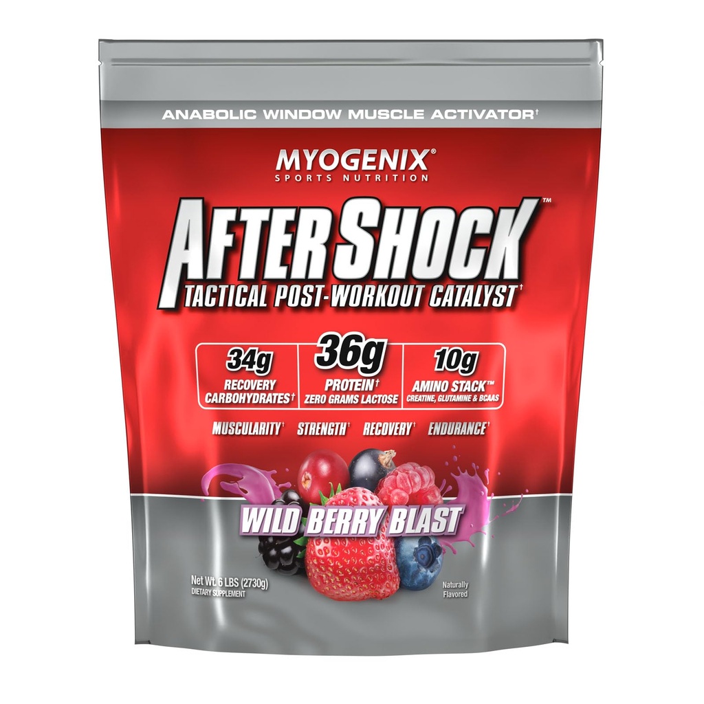 Myogenix Aftershock Post Workout – Kas Büyüme Whey Protein Toz – Hızlar Kas Büyüme ve Kurtarma – Ortak Sağlık ve Replenishes Glycogen – Wildberry Blast, 6 lbs