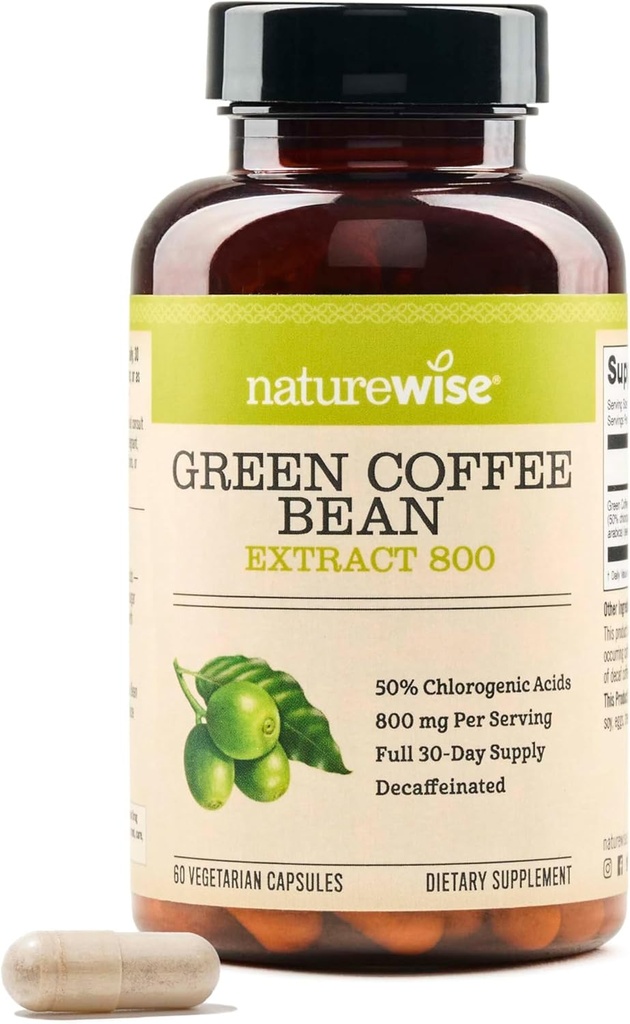 NatureWise Green Coffee Bean Extract 800mg - με 50% Χλωρογονικά Οξέα - Υποστήριξη για Στόχους Βάρος, Ενέργεια, και Αντιοξειδωτικά - Vegan, Μη ΓΤΟ - 60 Κάψουλες[1-Month Supply]