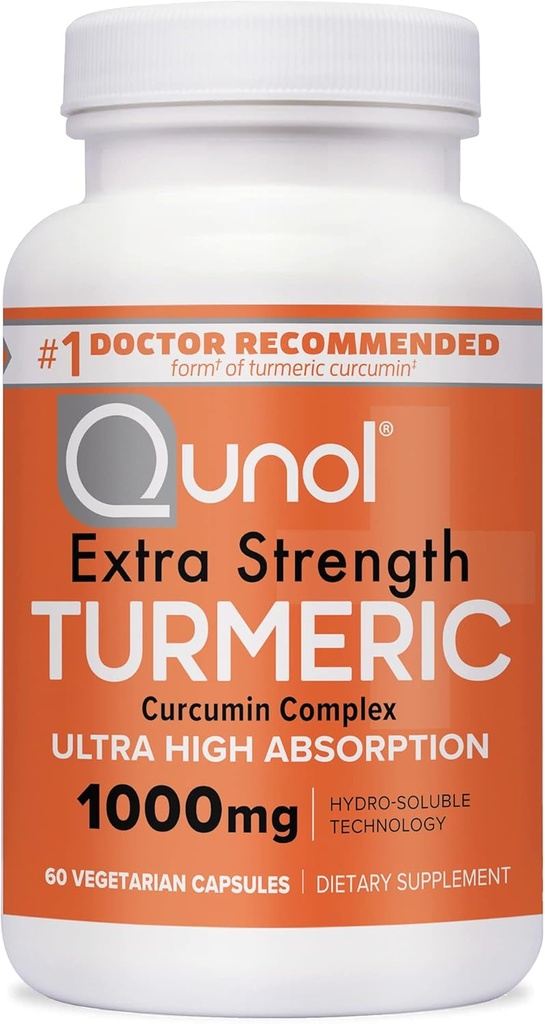 Qunol Turmeric Curcumin Capsules, 1000 mg Ekstra Güçlü Tamam, Patentli Hidro-plastik Teknoloji, Siyah Pepper ile Alternatif, 60 Veggie Capsules