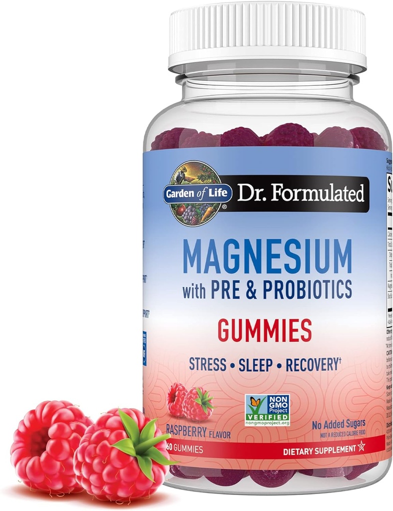 Life Magnezyum Citrate Supplement Gummies with Prebiyotiks & Probiyotiks for Stress, Sleep & Recovery - Vegan, Gluten Free, Kosher, Non-GMO, NoEDIT Sugars, Raspberry Flavor, 60 Count