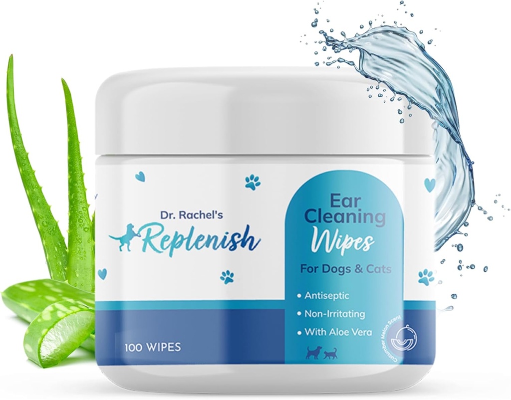 Replenish Cat ve Dog Ear Temizlik Wipes - Gentle Medicated Ear Wipes for Dogs - Cucumber Melon Scent - Dog Ear Clean & Cat Ear Wipes for Temizlik, Soothing, and Deodoring Itchy Ears - 100 Count