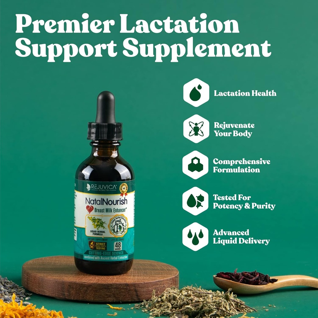 Rejuvica Health NatalNourish - Gelişmiş Lactation Support Supplement - Daha İyi Aborpsiyon için Sıvı Teslimat - Fenugreek, Butle, Anise, Fennel & More!