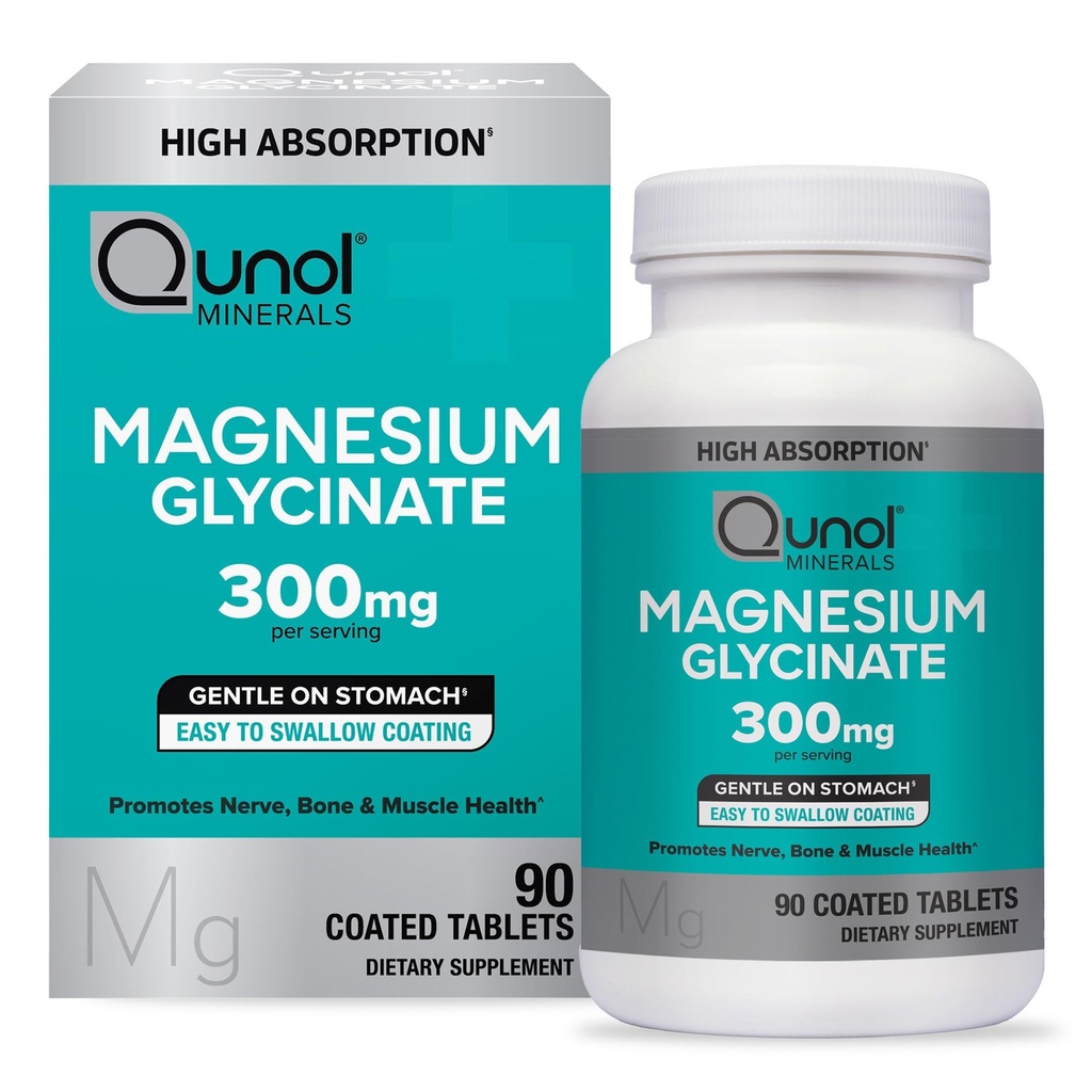 Qunol Μαγνήσιο Γλυκινικό 300mg, 100% Γλυκινικό Χηλικό συμπλήρωμα μαγνησίου, 90ct δισκία