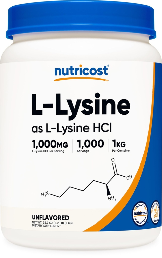 Nutricost L-Lysine Toz 1KG (2.2lbs) - Pure L-Lysine, Non-GMO, Gluten Free Free