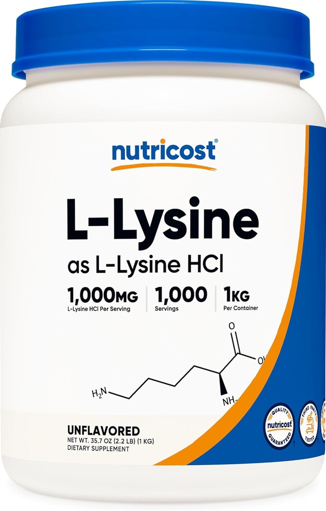 Nutricost L-Lysine Toz 1KG (2.2lbs) - Pure L-Lysine, Non-GMO, Gluten Free Free