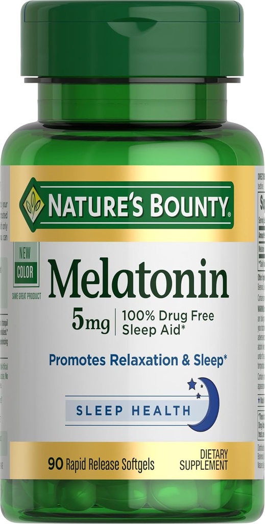 Nature's Bounty Melatonin,% 100 Uyuşturucu Ücretsiz Uyku Yardımı, Diyetsel Tamam, Rahatlama ve Uyku Sağlığı, 5 mg, 90 Softgels (kırda 1)