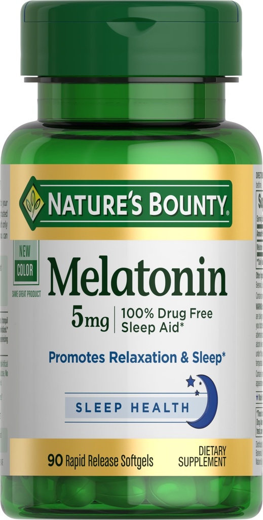 Nature's Bounty Melatonin,% 100 Uyuşturucu Ücretsiz Uyku Yardımı, Diyetsel Tamam, Rahatlama ve Uyku Sağlığı, 5 mg, 90 Softgels (kırda 1)
