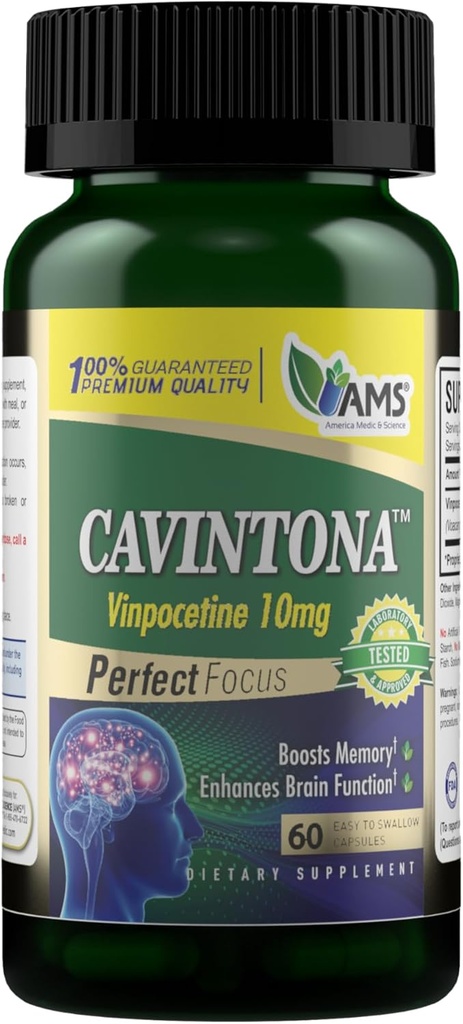 America Medic & Science Cavintona 10mg – Συμπλήρωμα Εγκεφαλικής Υγείας για Μνήμη, Εστίαση & Γνωστική Υποστήριξη – Ενισχύει τη Διανοητική Καθαρότητα, τη Ροή Αίματος & τη Νευροπάθεια – 60 Κάψουλες