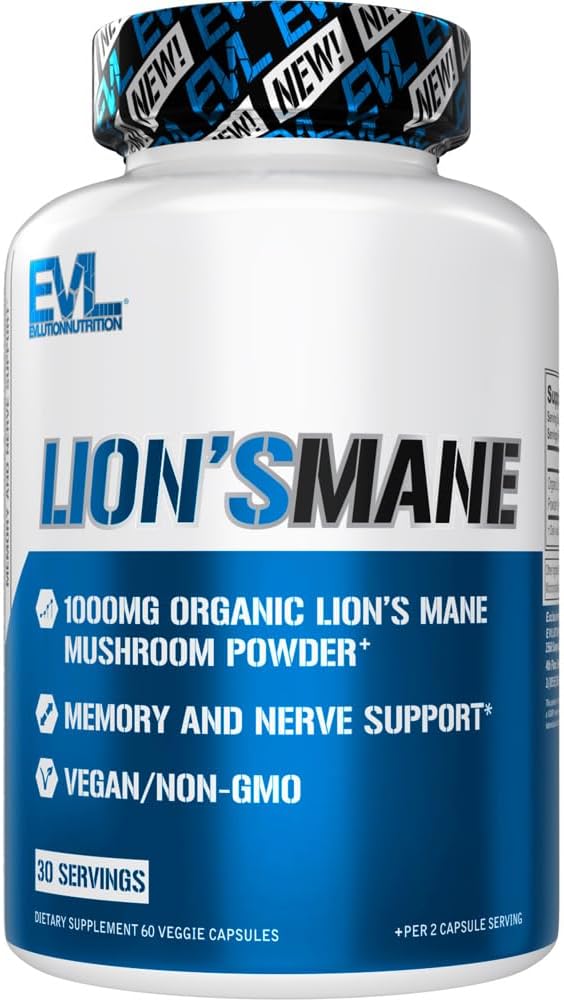 Evlution Organic Lion’s Mane Mushroom Supplement - Κάψουλες Mane Mushroom του Λέοντος Nootropics Brain Support Supplement for Focus Memory Clarity and Inunity Support
