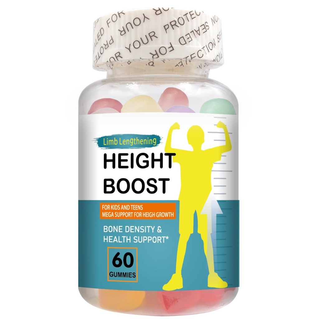 Height Boost Bone Growth Gummies for Kids & Teens – Natural Growth Support with Calcium, Vitamin D3, K2, Collagen Hydrolysate & Herbal Blend – Bone Strength & Height Supplement – 60 Gummies