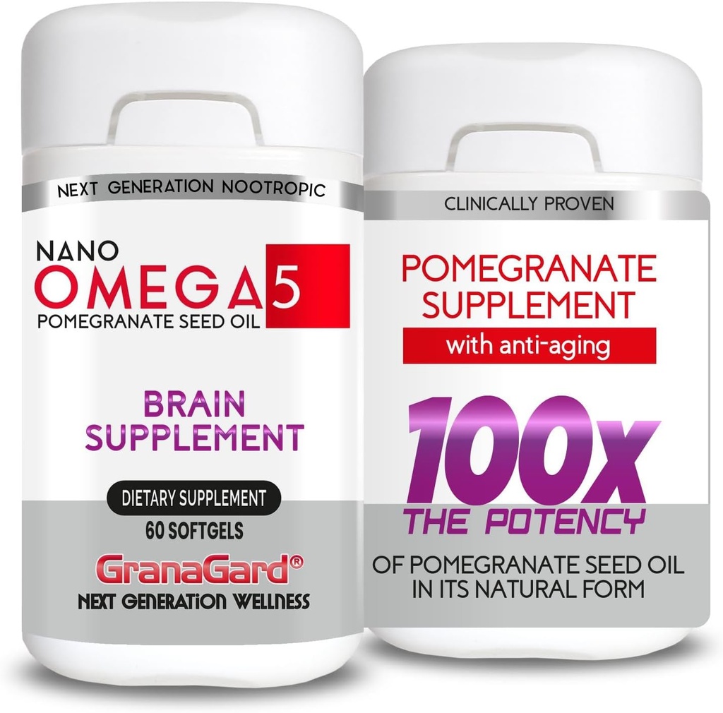 Nano Pomegranate Supplement CLINICALLY Proven (2-Month Supply) Anti Aging, Memory Pills, Omega 5 Pomegranate Supplement, 2 Şişeler 60