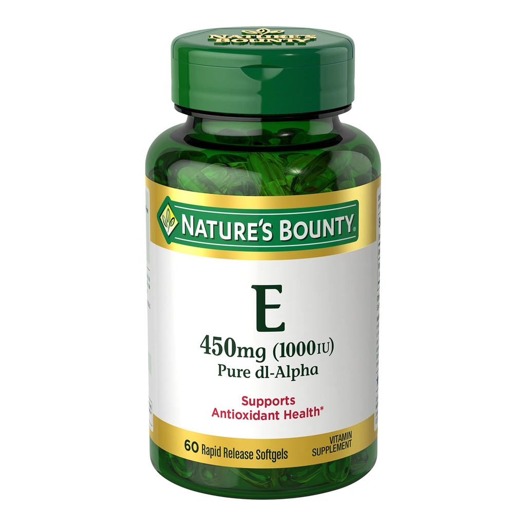 Nature's Bounty Vitamin E 1000 IU Softgels, Supports Antioxy Health & Immune System, 1 Günlük hizmet, No Gluten, 60 Softgels (Pack of 1)