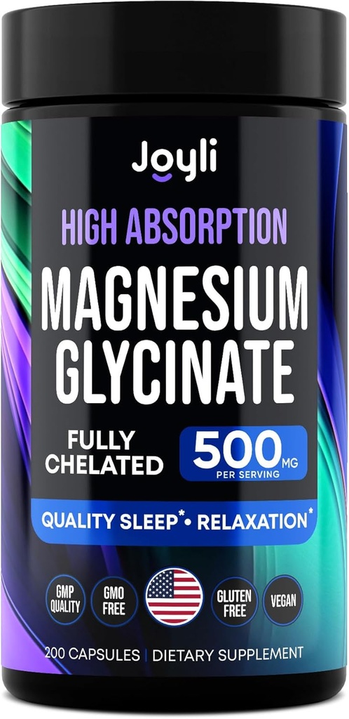 Magnezyum Glycinate 500MG - Uyku için - Yüksek Abvitamin Chelated Mag Supplement - Glicinato De Magnesio 400 mg + 100 mg - Çocuklar için 200 Vegan Capsules
