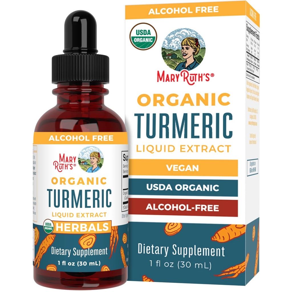MaryRuth Organics Organic Turmeric Liquid Extract | Sugar Free | USDA Organic | Organik Turmeric Supplement | Non-GMO | Gluten Free | Vegan | Alkol Özgür Tincture | 1 Fl Oz