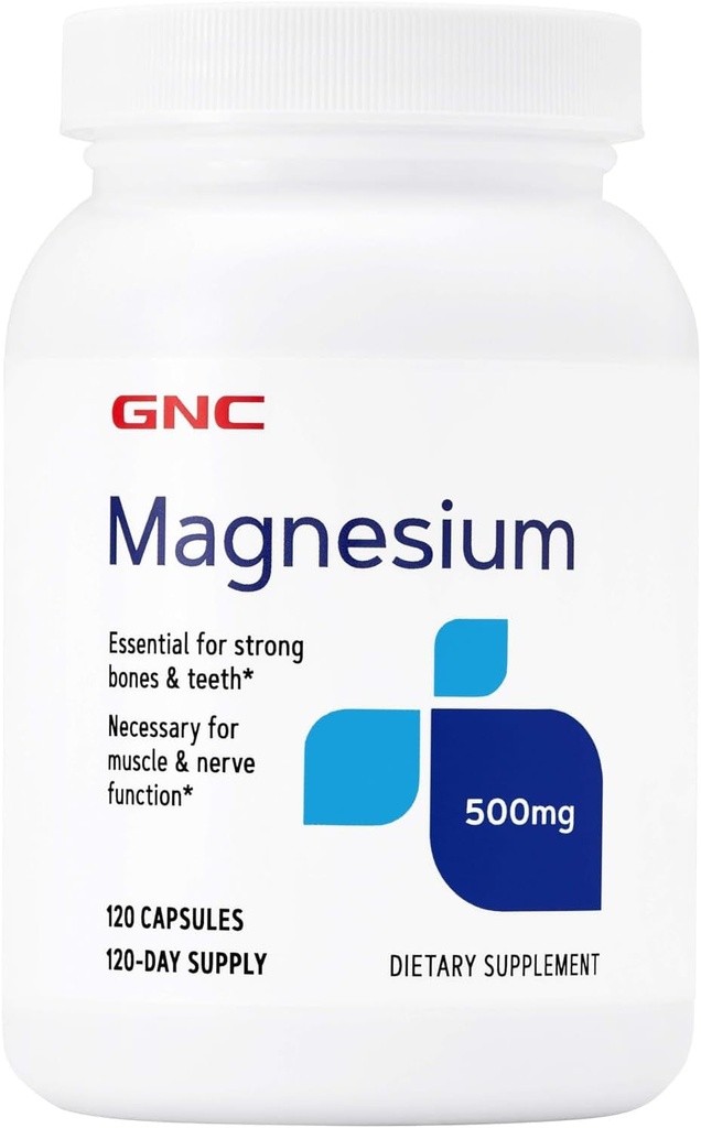 GNC Magnezyum 500 mg, 120 Capsules, Supportsuba Abvitamin ve Güçlü Dişler ve Bones