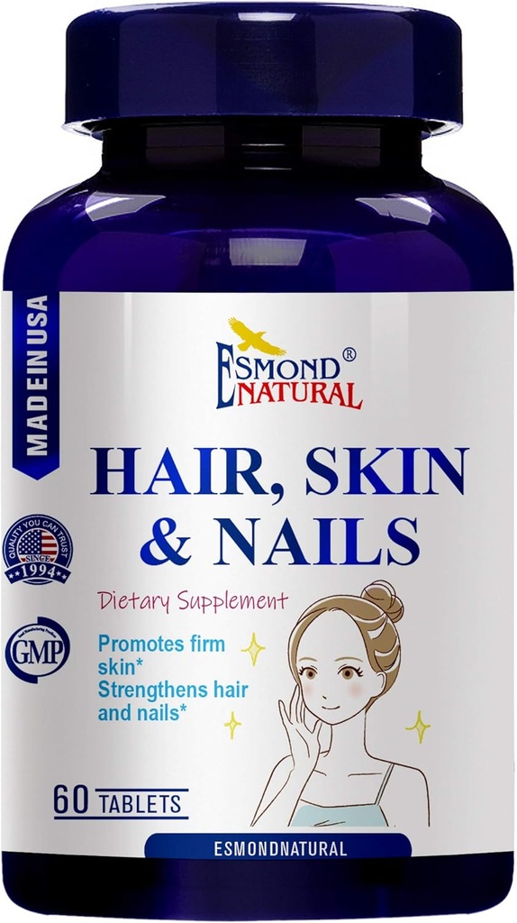 (8 Pack) Esmond Natural: Μαλλιά, δέρμα & νύχια (Promotes Firm Skin, Ενισχύει τα μαλλιά και τα νύχια), GMP, φυσικό προϊόν Assn Certified, Made in USA - 480 Tablets