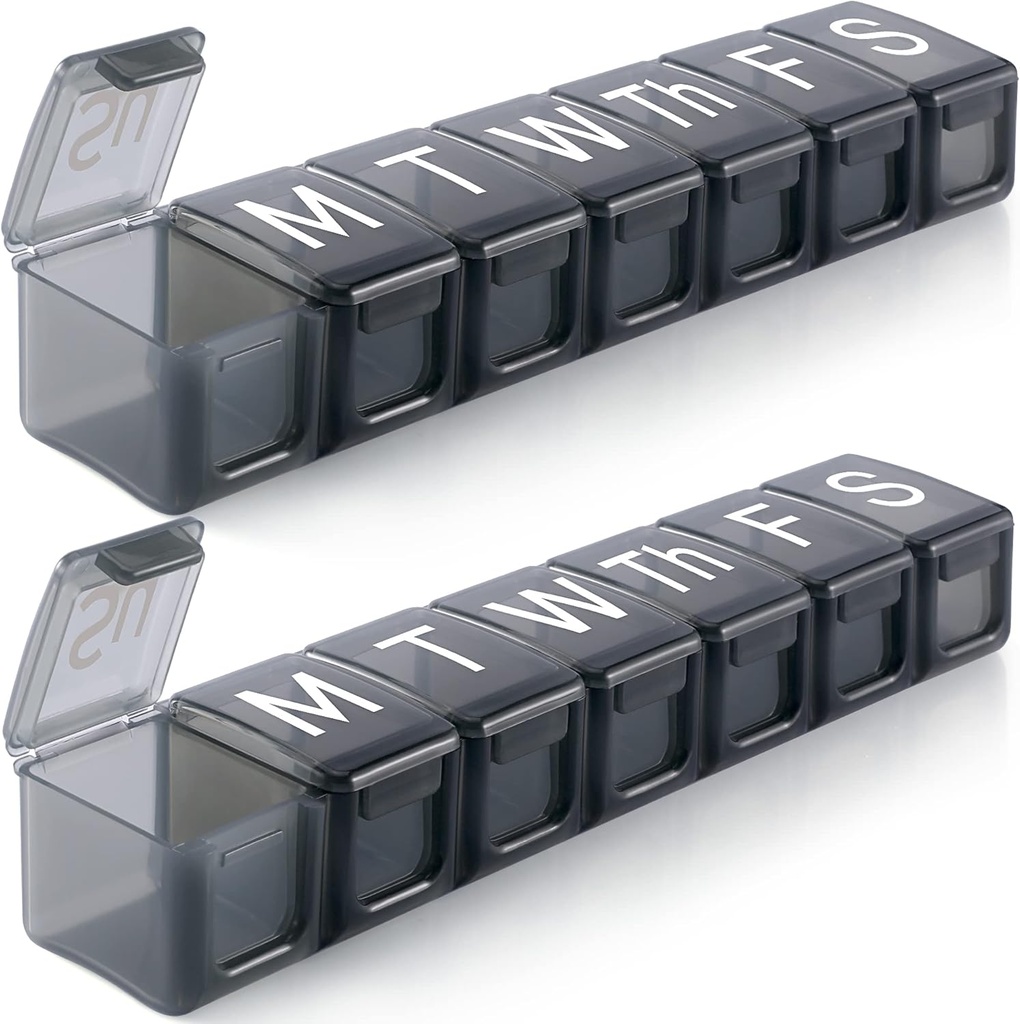 2 Pack Extra Large Weekly Pill Organizer, BPA Free Pill Box 7 Day with XL Fish Oils, Travel Friendly Medicine Organizer Pill Case for Vitamins, Supplements