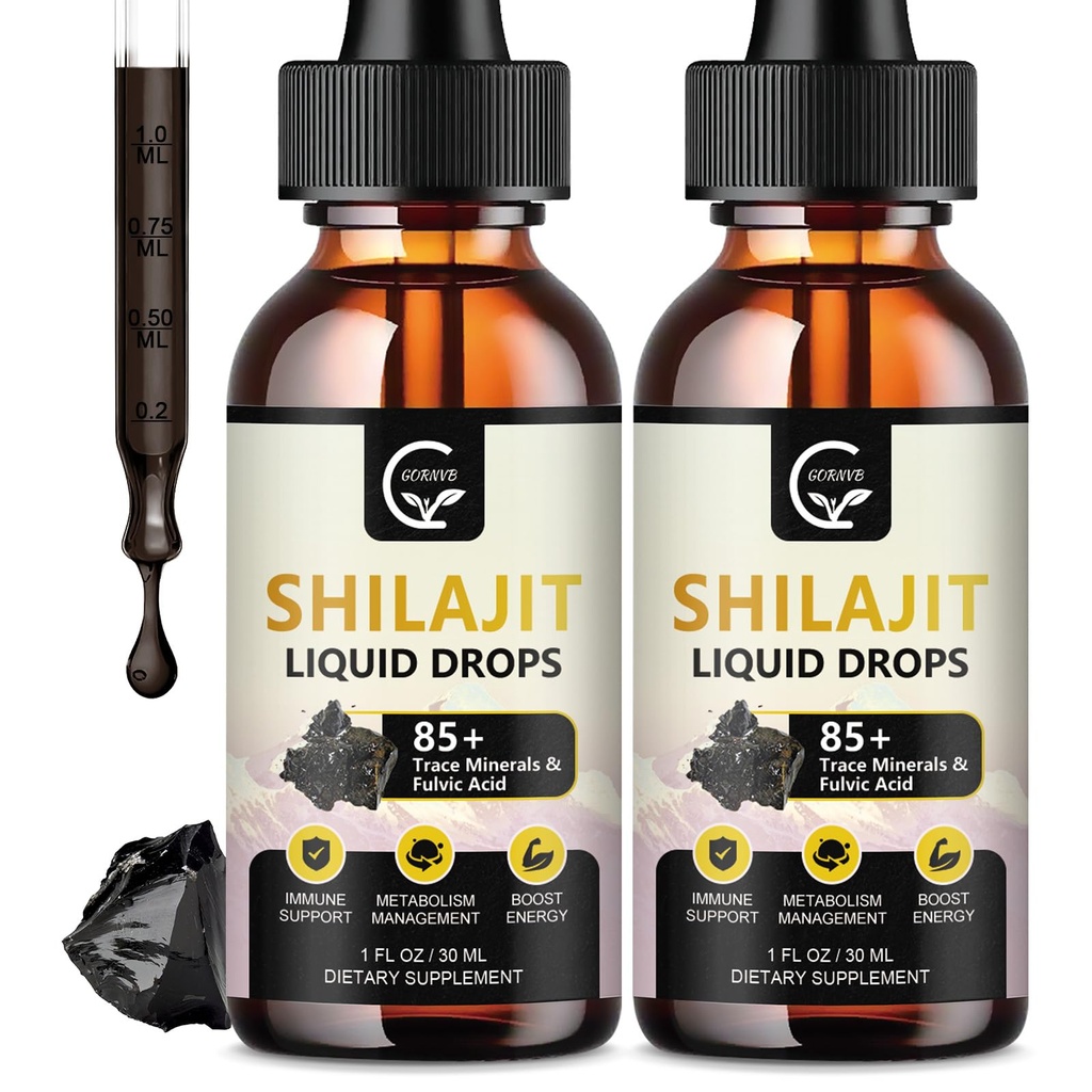 (2-Pack) Yüksek Potency Shilajit Pure Himalaya Organik Sıvı Supplement, Shilajit Wear Erkekler ve Kadınlar için Geri Döndü, Max Potency 85+ Clean Trace Minerals & Fulvic Acid for Energy, Metabolism & Immune Support