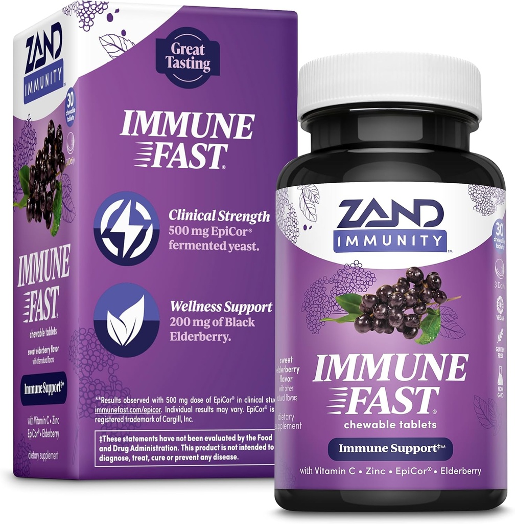 ZAND Immune Fast Elderberry Chews | Boosts Immune Response & Cell Activity w/EpiCor* & Vitamin C, 30 Tablets, 10 Serv.