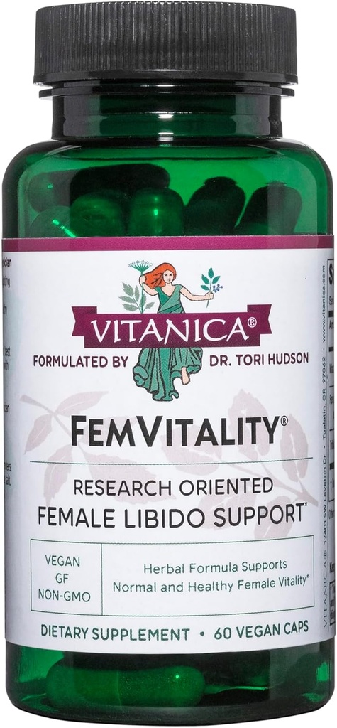 Vitanica FemVitality Libido Supplement for Women, Natural Women Libido ATM for Women, Arts Intimate Drive, Desire ve Stamina, Helps Vaginal Kuruness, Vegan 60 Capsules