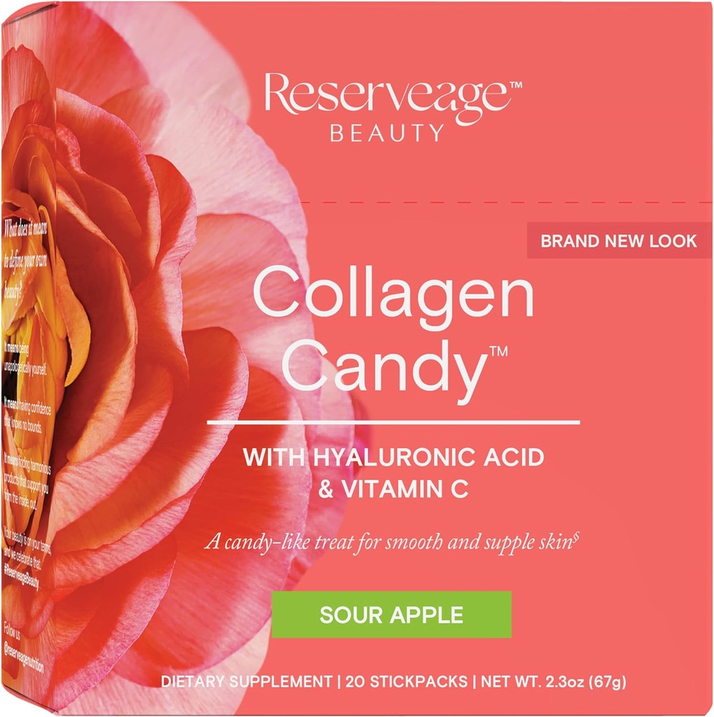 Reserveage Nutrition Collagen Candy, Collagen συμπλήρωμα για την περιποίηση του δέρματος, την ανάπτυξη των μαλλιών, Collagen Booster για τη φροντίδα των νυχιών, υποστηρίζει την παραγωγή ελαστίνης, Παλαιό και Κέτο, Sour Apple, 2.3 Ουγγιά (20 υπηρεσίες)