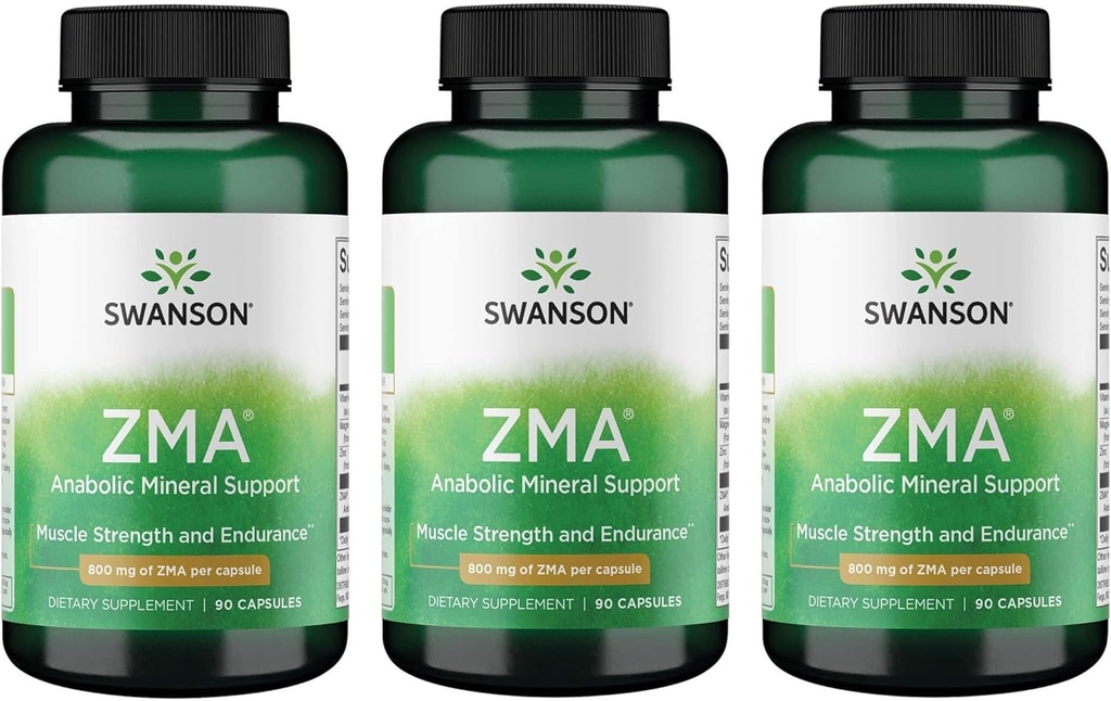 Swanson ZMA - Enerji, Metabolism ve Erkekler ve Kadınlar için Kas Kurtarma Desteği - Sporcular için Dövme Mineral Desteği B6 Vitamini - (90 Capsules, 800 mg Her) 3 Pack