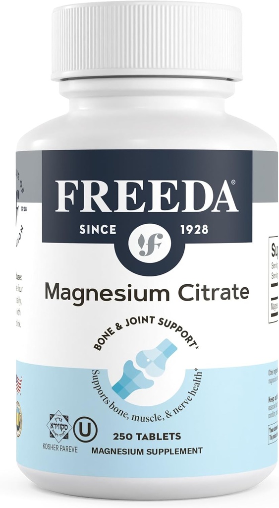 Freeda Magnezyum Citrate 400 mg Per Servis - High-Abhidrasyon Citrate Tabletler - Nerve & Bone Health - Vegan, Kosher, Gluten-Free Magnezyum Supplement (250 Ct)