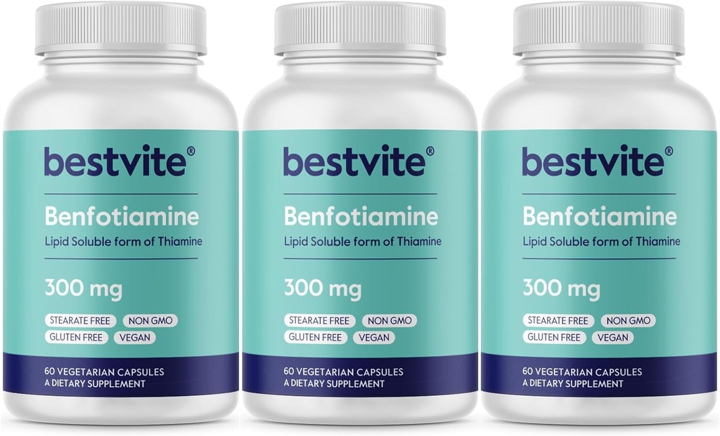 Benfotimin 300 mg (180 Vejetaryen Capsules) (60x3) No Stearates - No Silikon Dioksi - Vegan - GMO - Gluten Ücretsiz