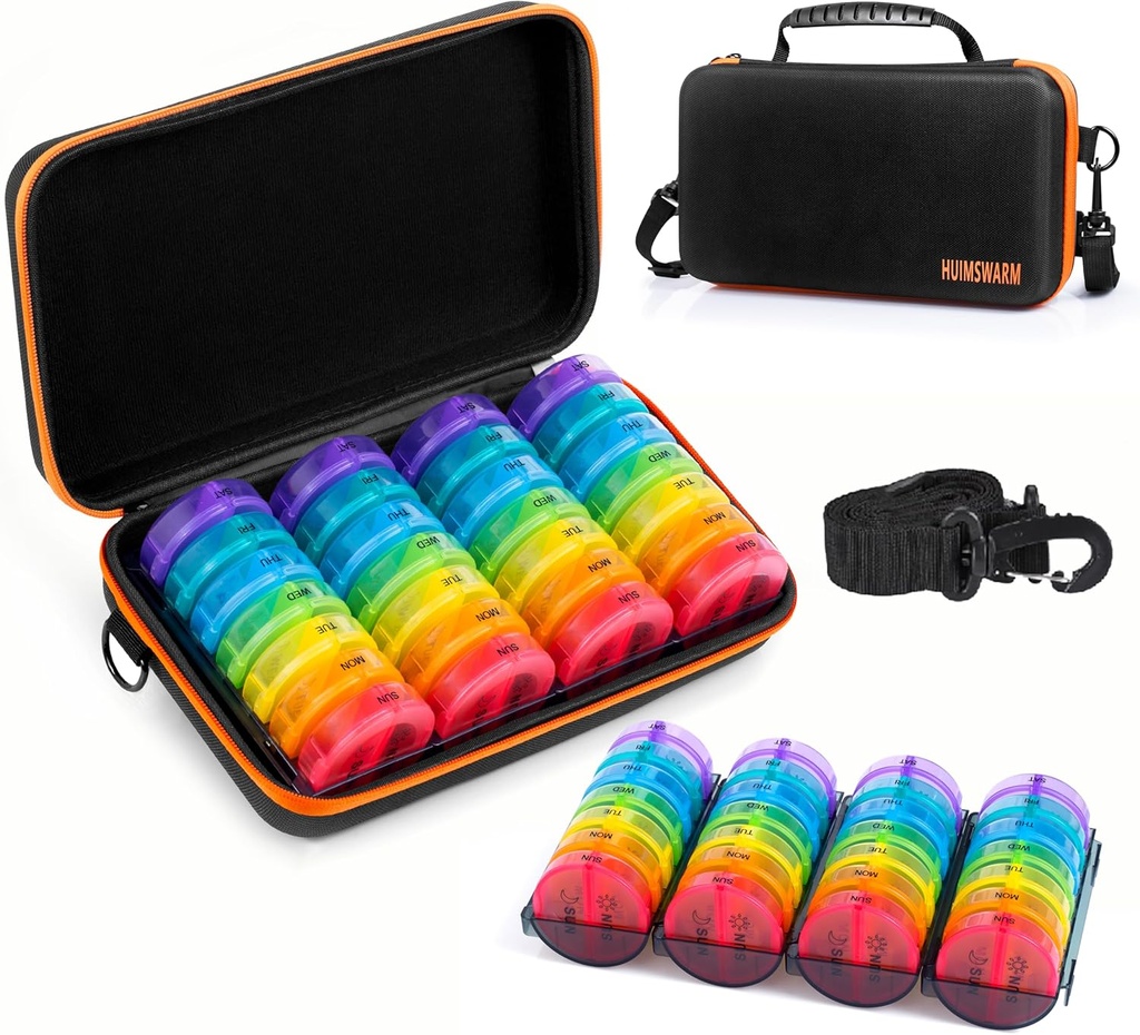 Aylık Pill Organizer 2 Times A Day,Pill Box and Organizer 2 Times A Day,7 Day,Monthly,Can DIY,With Protection Case,Pill Organizer 2 Times with Domina Raf.Comfortable Handle,BPA-Free.