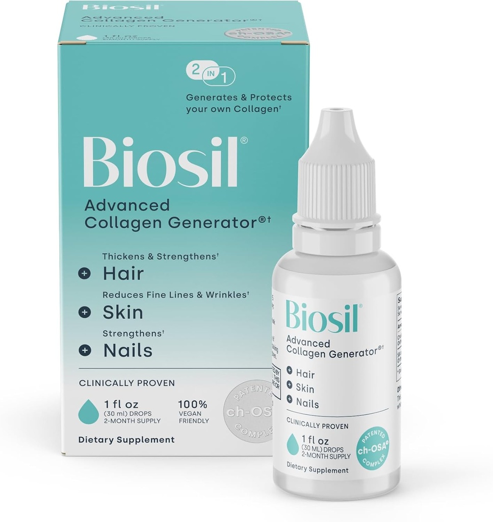 Biosil Collagen ATM Supplement - 1 fl oz Drops - Skin, Hair, Nails & Ortaklar için patentli ch-OSA Activator - Supports Natural Production - 60-Day Supply