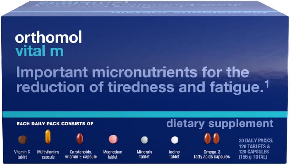 Orthomol Vital M Tablet Packets, Men's Multivitamin, 30-Day Supply, Vitamins A, B, C, D, E, K, Iodine, Omega-3