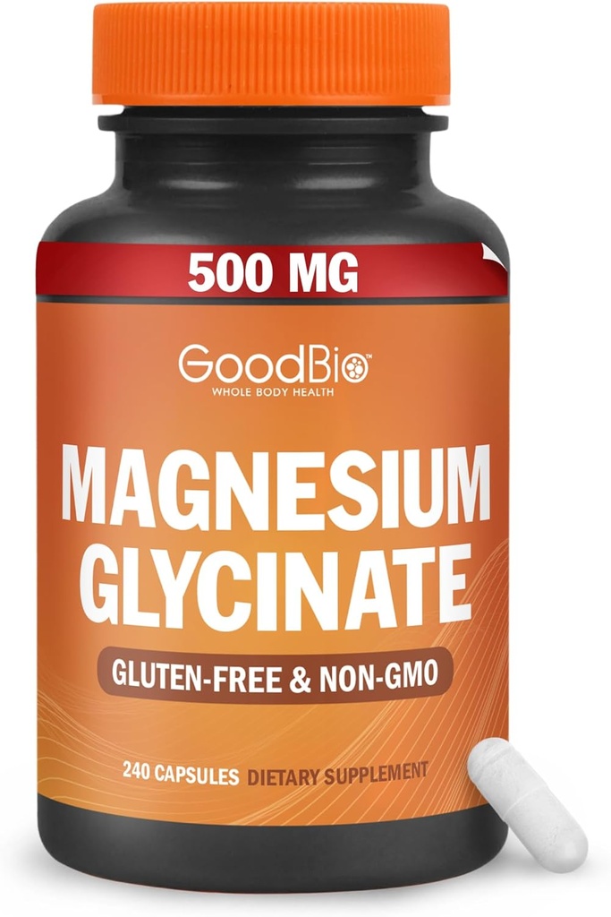 Magnezyum Glycinate - Yüksek Aborpsiyon Supplement 500 mg Per Stres Yardımı, Uyku, Kalp ve Bone Health, Nerve Support - Non-GMO, Gluten-Free, Stomach, 240 Capsules