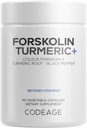 Kodaj Forskolin, Pure Forskolin Coleus + Organik Turmeric Root Toz,% 95 Curcuminoids + Bioperine Black Pepper -% 20 Standardized Coleus Forskohlii Supplement - Non-GMO - 90 Capsules