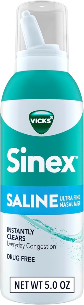 Vicks Sinex Αλουμίνιο Ρινική Σπρέι, Χωρίς φάρμακα Ultra Fine Mist, Καθαρή Κάθε μέρα Sinus Συμφόρηση Γρήγορη, Καθαρή Mucus από ένα κρύο ή Αλλεργία, Καθημερινή Χρήση 5.0 fl oz