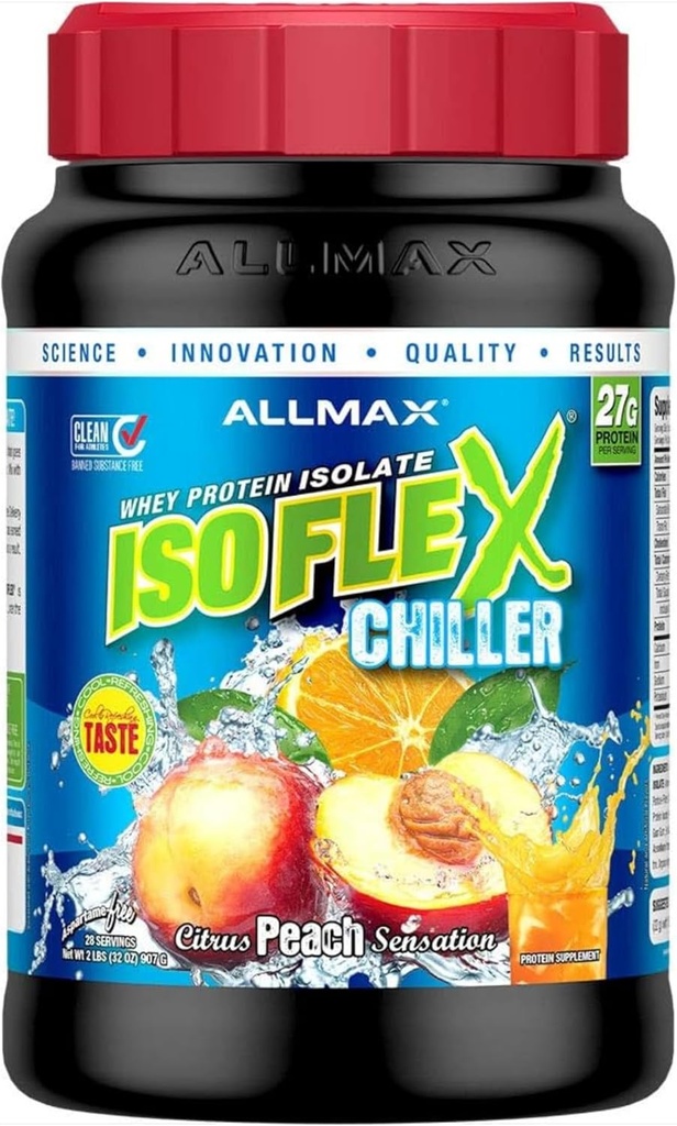ALLMAX Beslenme ISOFLEX Soğutma, Citrus Peach Sensation - 2 lb - Protein Per Scoop - Zero Fat & Sugar - 99 Lactose Free - Approximate 28 Servisler