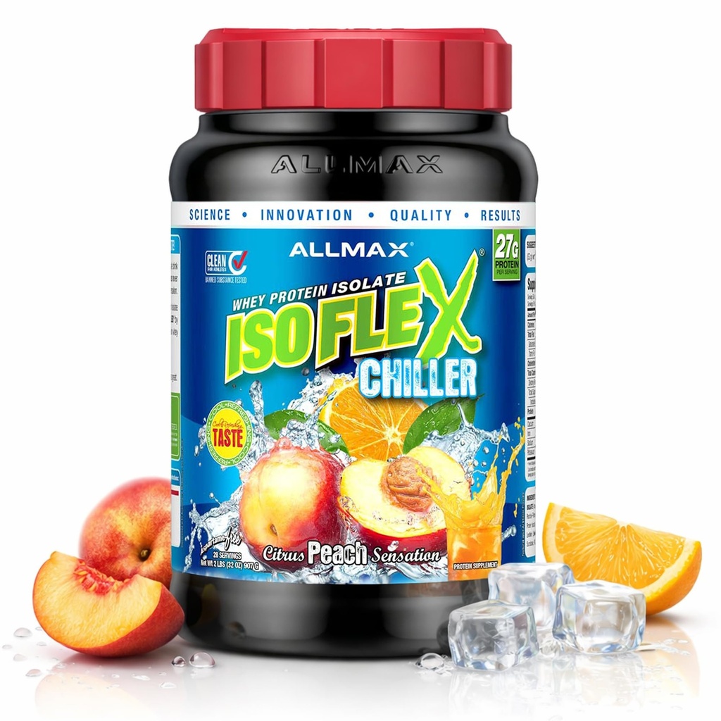 ALLMAX Beslenme ISOFLEX Soğutma, Citrus Peach Sensation - 2 lb - Protein Per Scoop - Zero Fat & Sugar - 99 Lactose Free - Approximate 28 Servisler