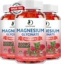 Sugar Free Glycinate Gummies, 500 mg Magnezyum Glycinate with 200 mg Magnezyum Malate, Taurate, Hoffman, COQ10, Vitamin B6 ve D3, Rahatlama, Calm Mood, 60 Raspberry Gummies (3 Pack)