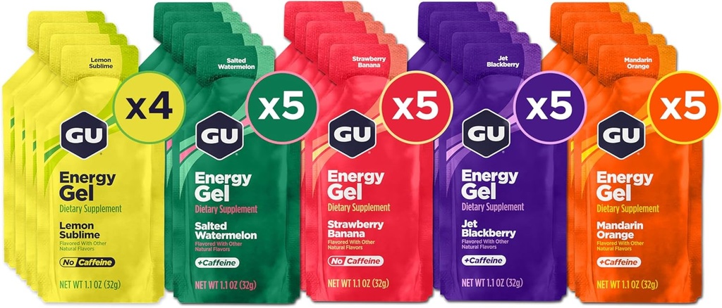 GU Energy Original Sports Nutrition Energy Gel, Vegan, Gluten-free, Kosher, και Dairy-Free On-the-Go Energy για κάθε προπόνηση, 24-Count, ποικιλία φρουτώδη αρώματα